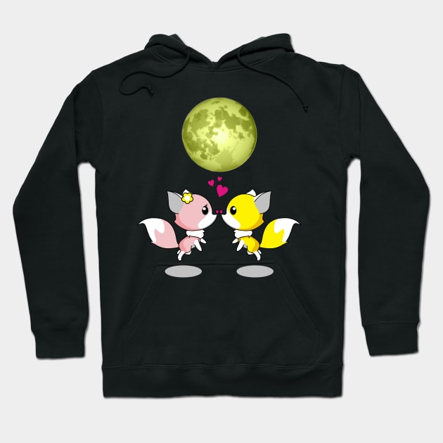 Love on Moonlight Foxes Hearts Hoodie by we4you